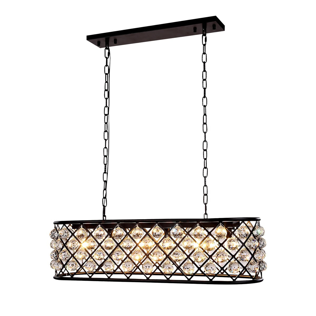 Rectangular 6 Light 40" Grey Iron Clear Crystal Chandelier - 15.00