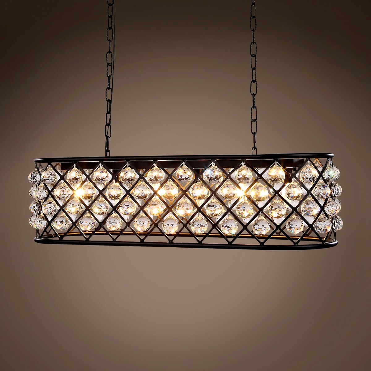 Rectangular 6 Light 40" Grey Iron Clear Crystal Chandelier - 15.00