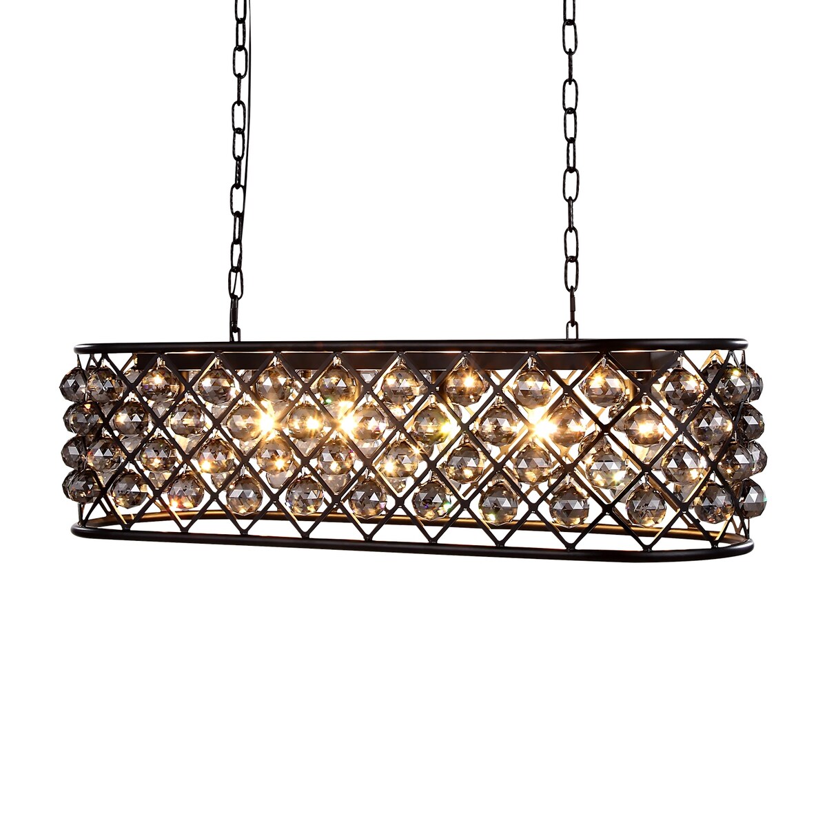 Rectangular 6 Light 40" Grey Iron Smoke Crystal Chandelier - 15.00
