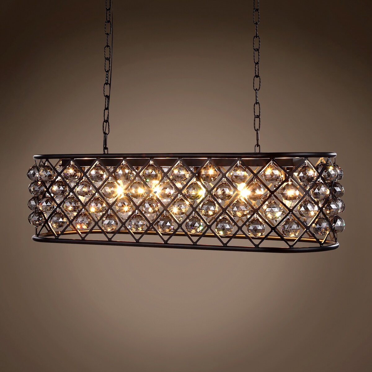 Rectangular 6 Light 40" Grey Iron Smoke Crystal Chandelier - 15.00