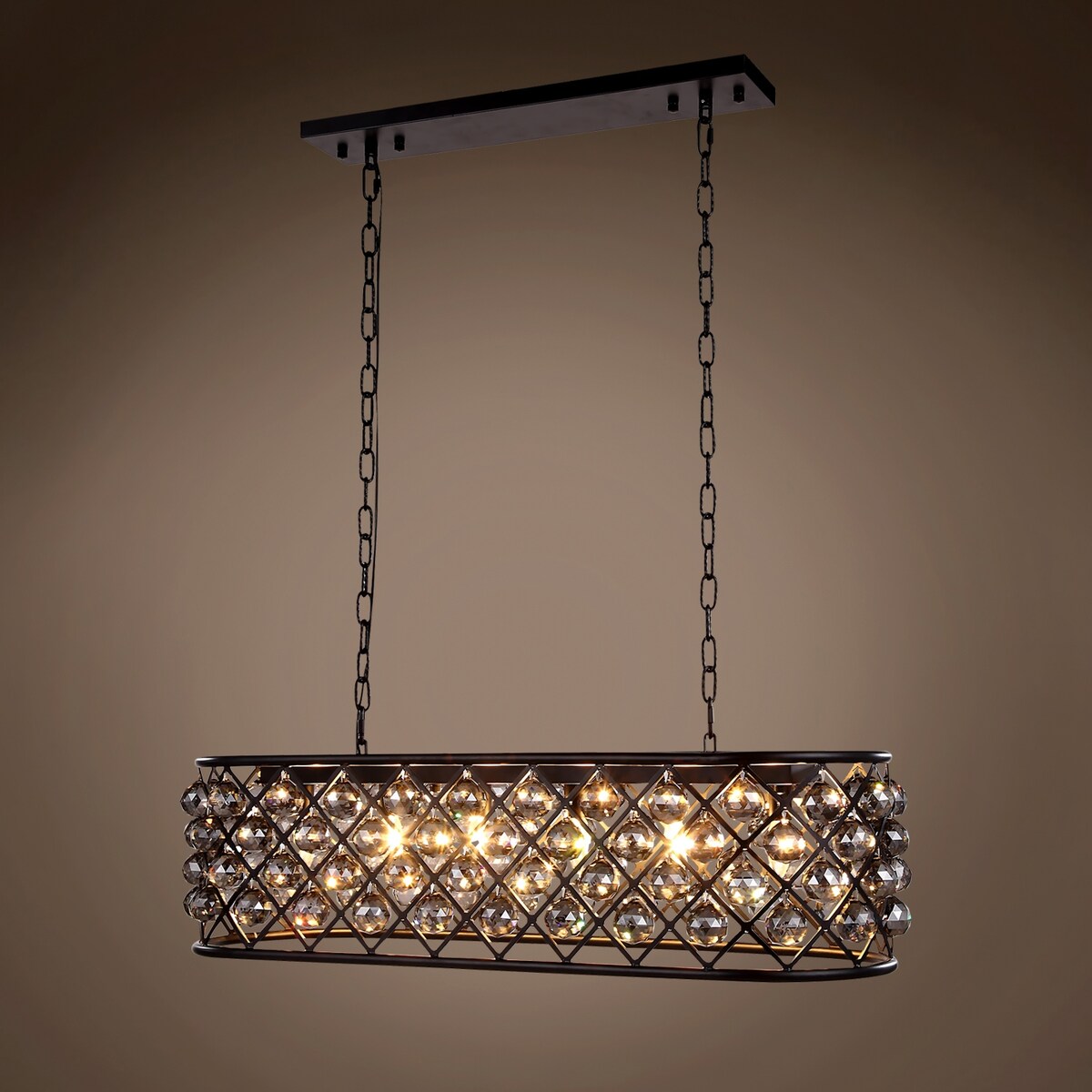Rectangular 6 Light 40" Grey Iron Smoke Crystal Chandelier - 15.00