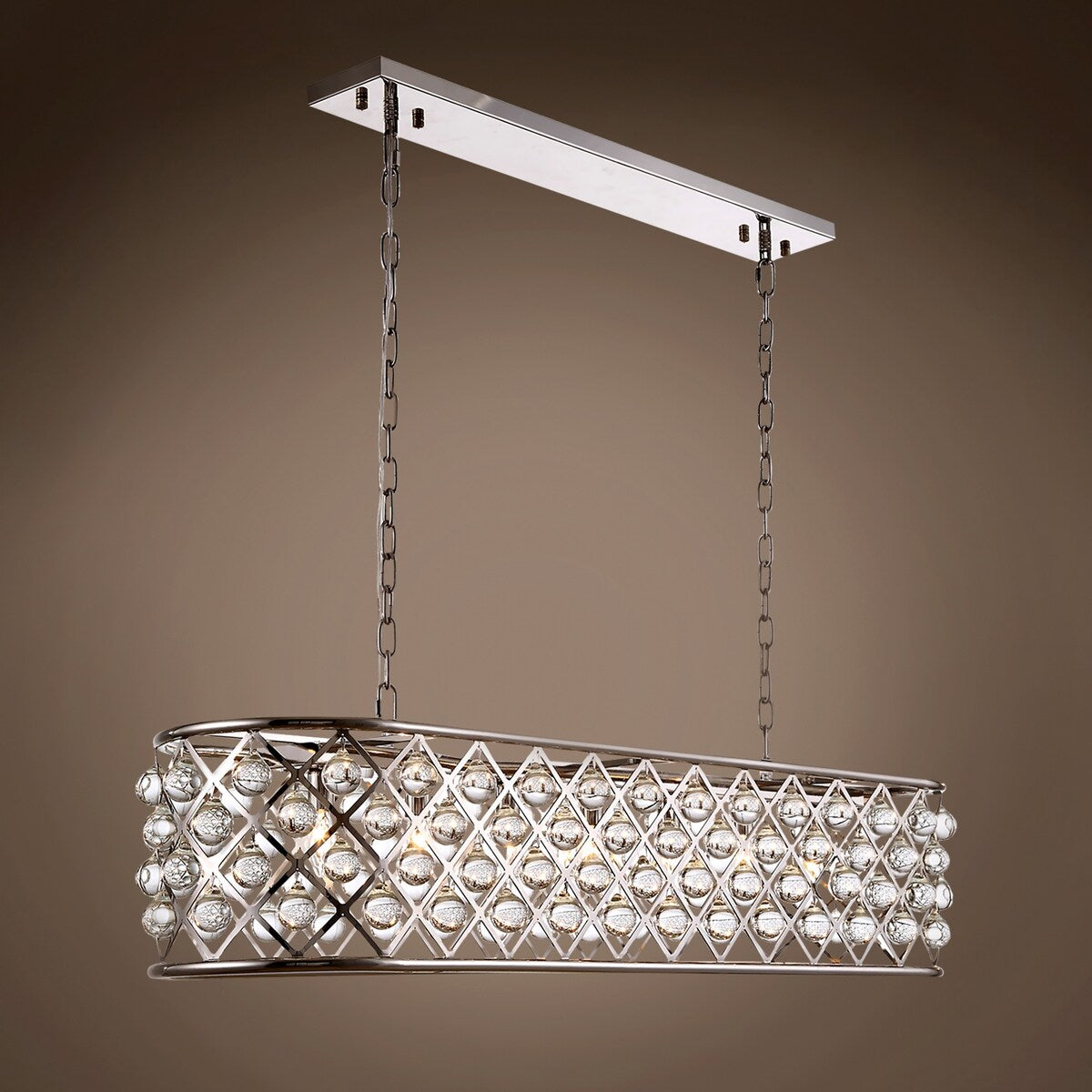 Rectangular 7 Light 50" Polished Nickel Clear Glass Chandelier - 15.00