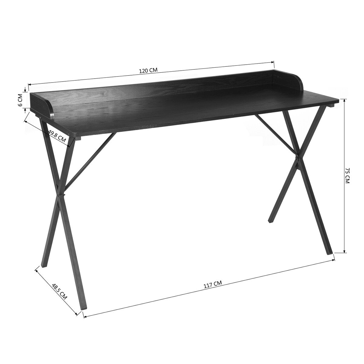 Rectangular Computer Writing Desk, Streamlined Silhouette, X-Shaped Metal Legs