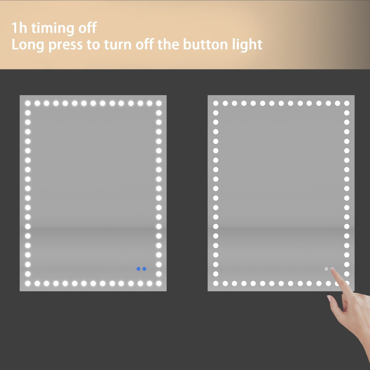 Rectangular Frameless LED Light Anti-Fog Wall Bathroom Vanity Mirror in Silver