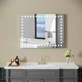 Rectangular Frameless LED Light Anti-Fog Wall Bathroom Vanity Mirror in Silver