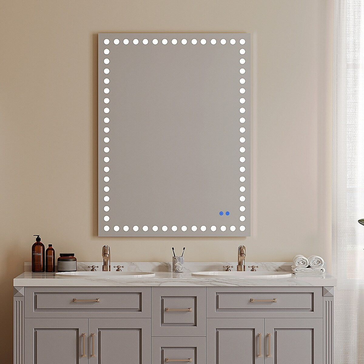 Rectangular Frameless LED Light Anti-Fog Wall Bathroom Vanity Mirror in Silver