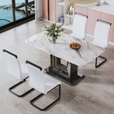 Rectangular Glass Dining Table Marble Top Sturdy Black MDF Bracket