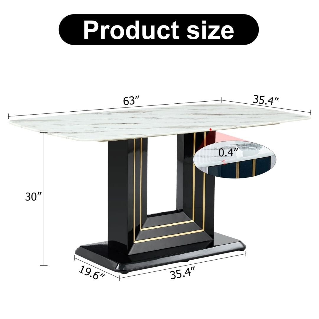 Rectangular Glass Dining Table Marble Top Sturdy Black MDF Bracket