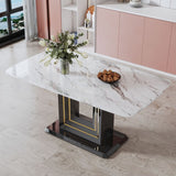 Rectangular Glass Dining Table Marble Top Sturdy Black MDF Bracket