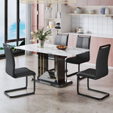 Rectangular Glass Dining Table Marble Top Sturdy Black MDF Bracket