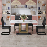 Rectangular Glass Dining Table Marble Top Sturdy Black MDF Bracket