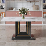 Rectangular Glass Dining Table Marble Top Sturdy Black MDF Bracket