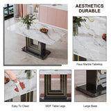 Rectangular Glass Dining Table Marble Top Sturdy Black MDF Bracket