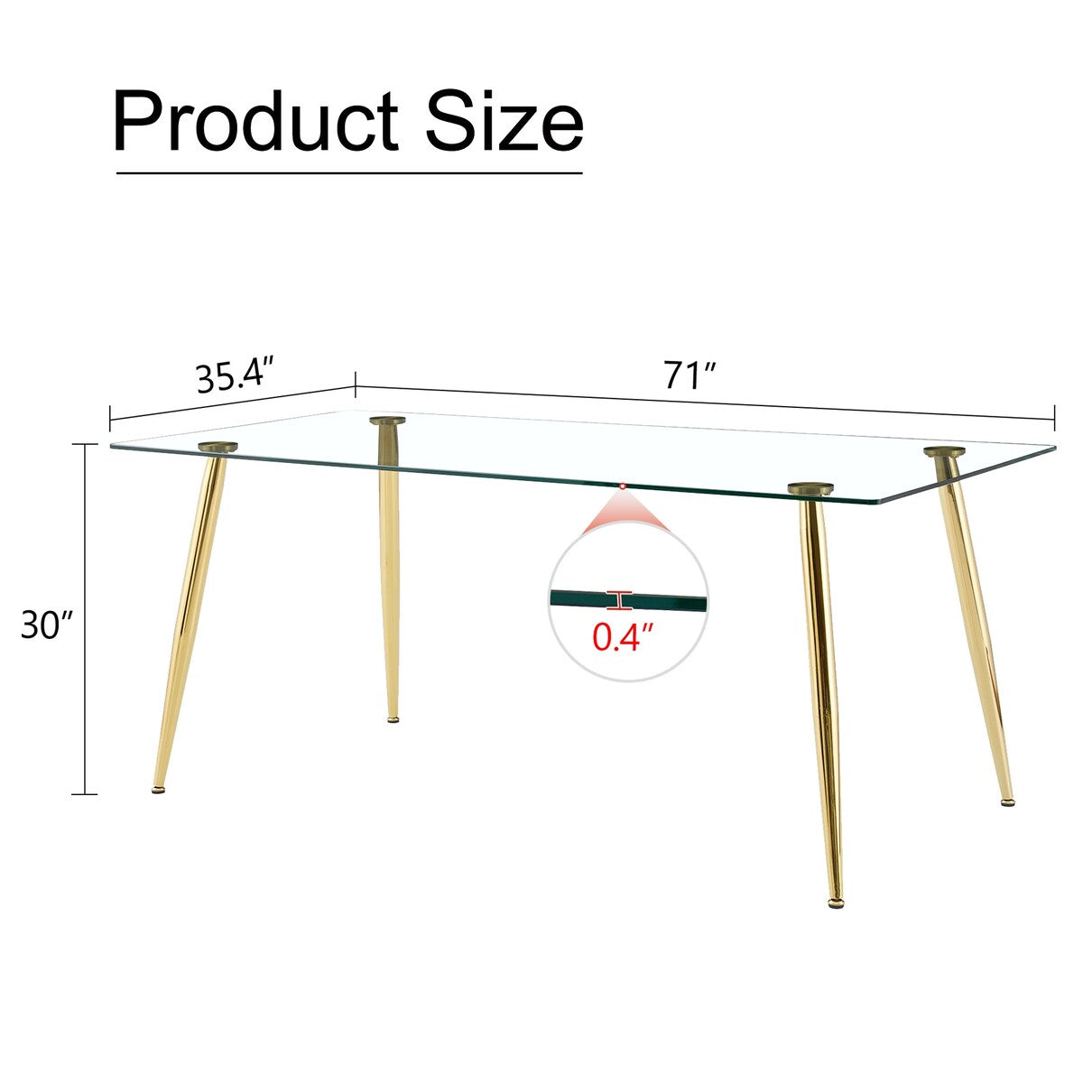 Rectangular Glass Dining Table, Suitable For 4-6 People, With Tempered Glass Countertop And Metal Legs, Writing Desk
