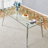 Rectangular Glass Dining Table, Suitable For 4-6 People, With Tempered Glass Countertop And Metal Legs, Writing Desk