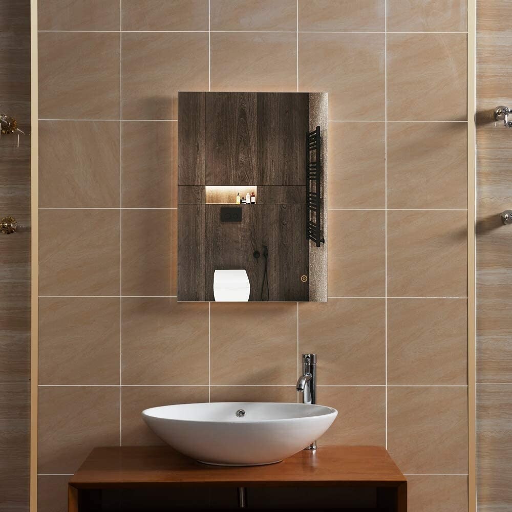 WINGBO Rectangular Illuminated Bathroom Wall Mounted Vanity Mirror Backlit Makeup Mirror