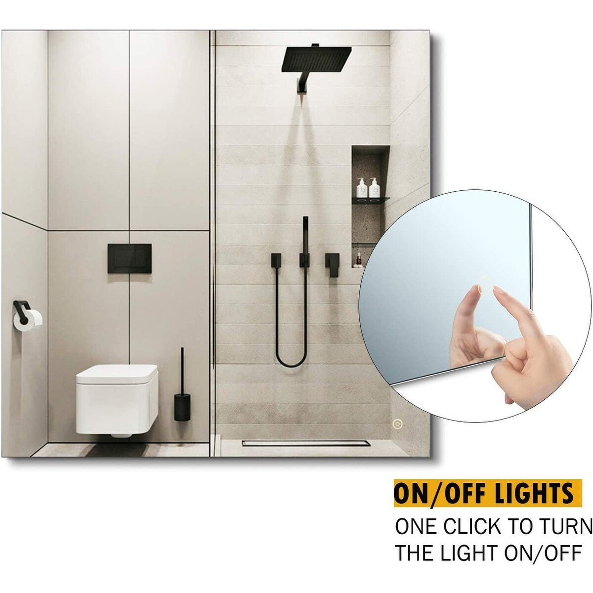 WINGBO Rectangular Illuminated Bathroom Wall Mounted Vanity Mirror Backlit Makeup Mirror