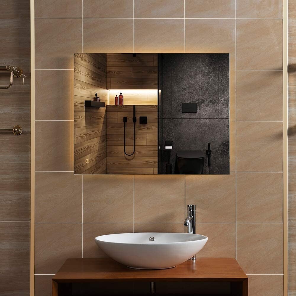 WINGBO Rectangular Illuminated Bathroom Wall Mounted Vanity Mirror Backlit Makeup Mirror