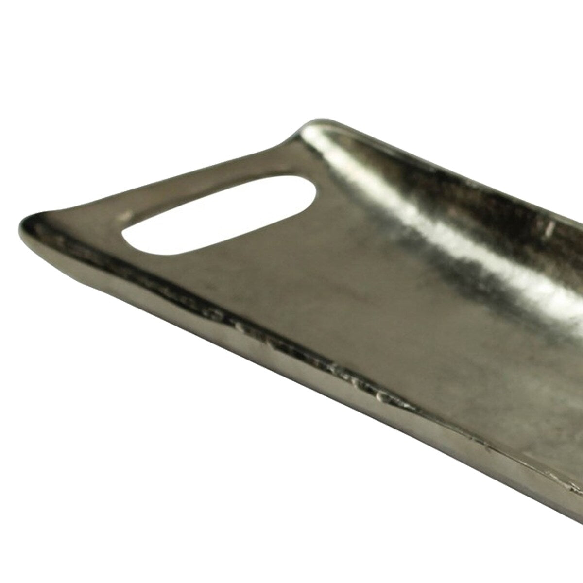 Rectangular Metal Tray with Cut Out Handles, Large, Set of 2, Silver
