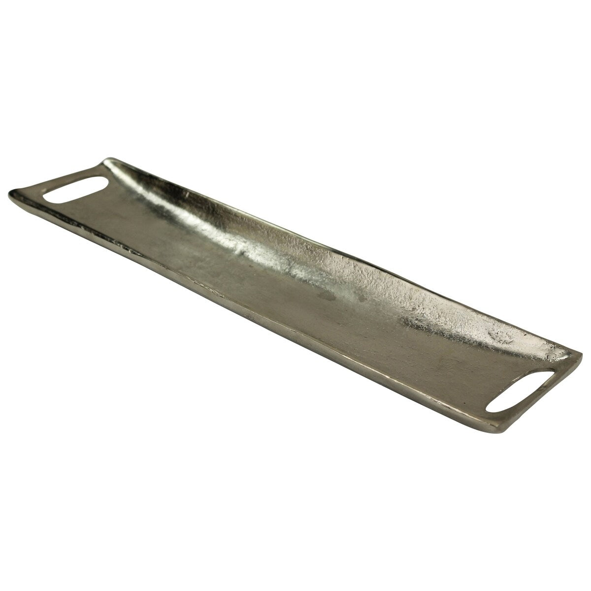 Rectangular Metal Tray with Cut Out Handles, Large, Set of 2, Silver