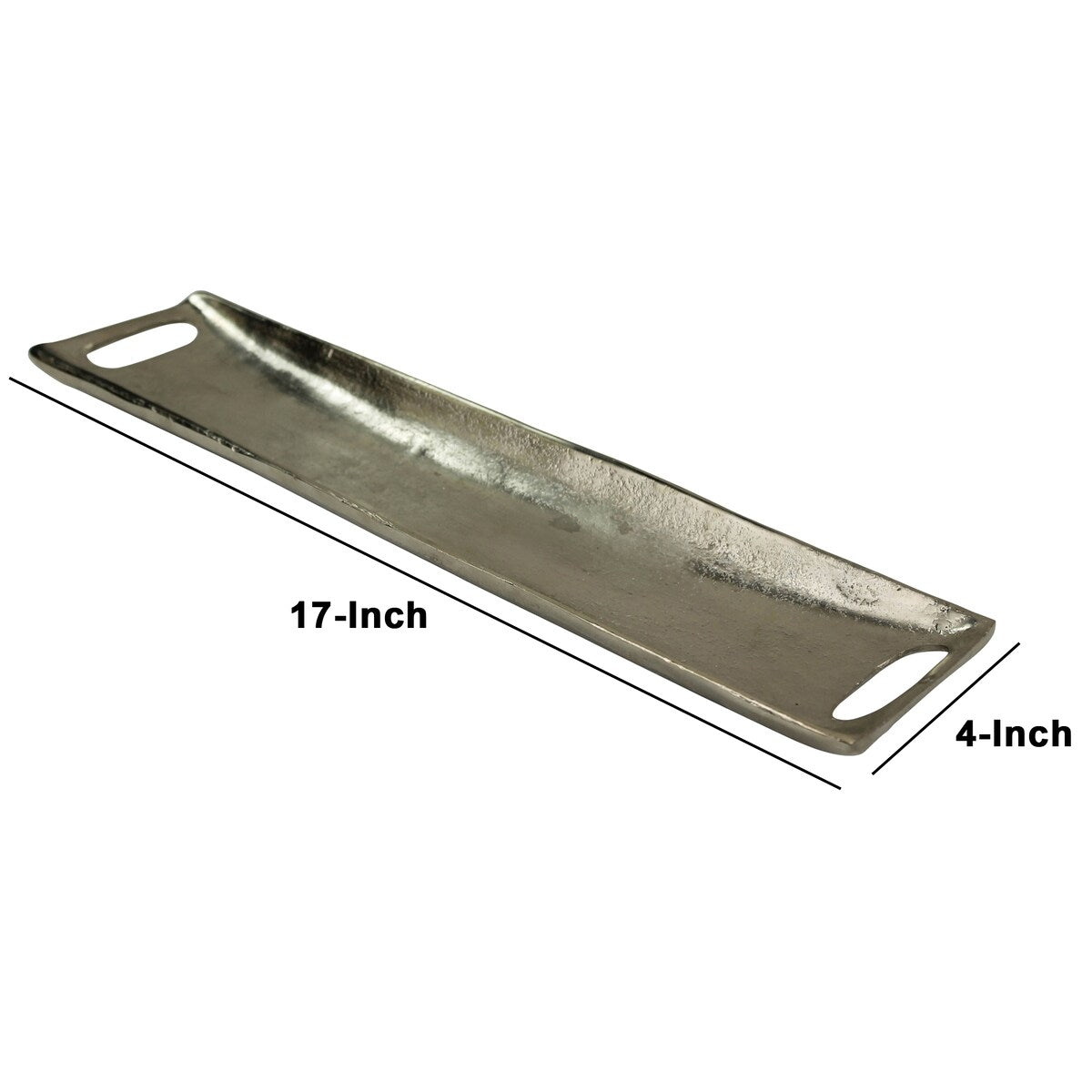 Rectangular Metal Tray with Cut Out Handles, Large, Set of 2, Silver