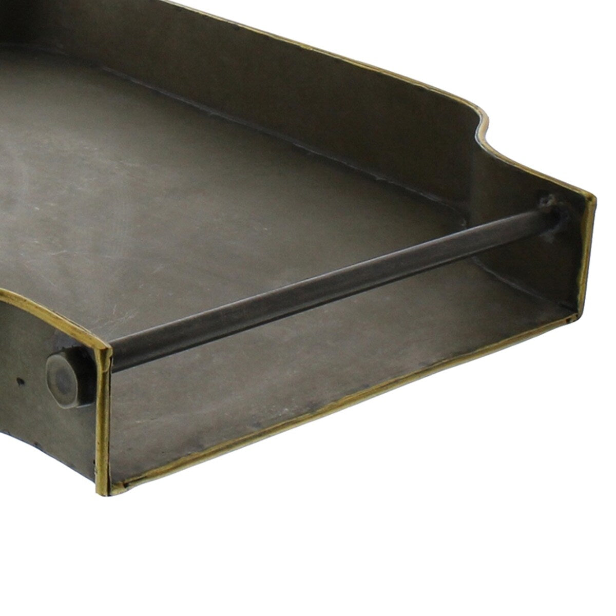 Rectangular Metal Tray with Scalloped Raised Edges and Gold Rim, Brass