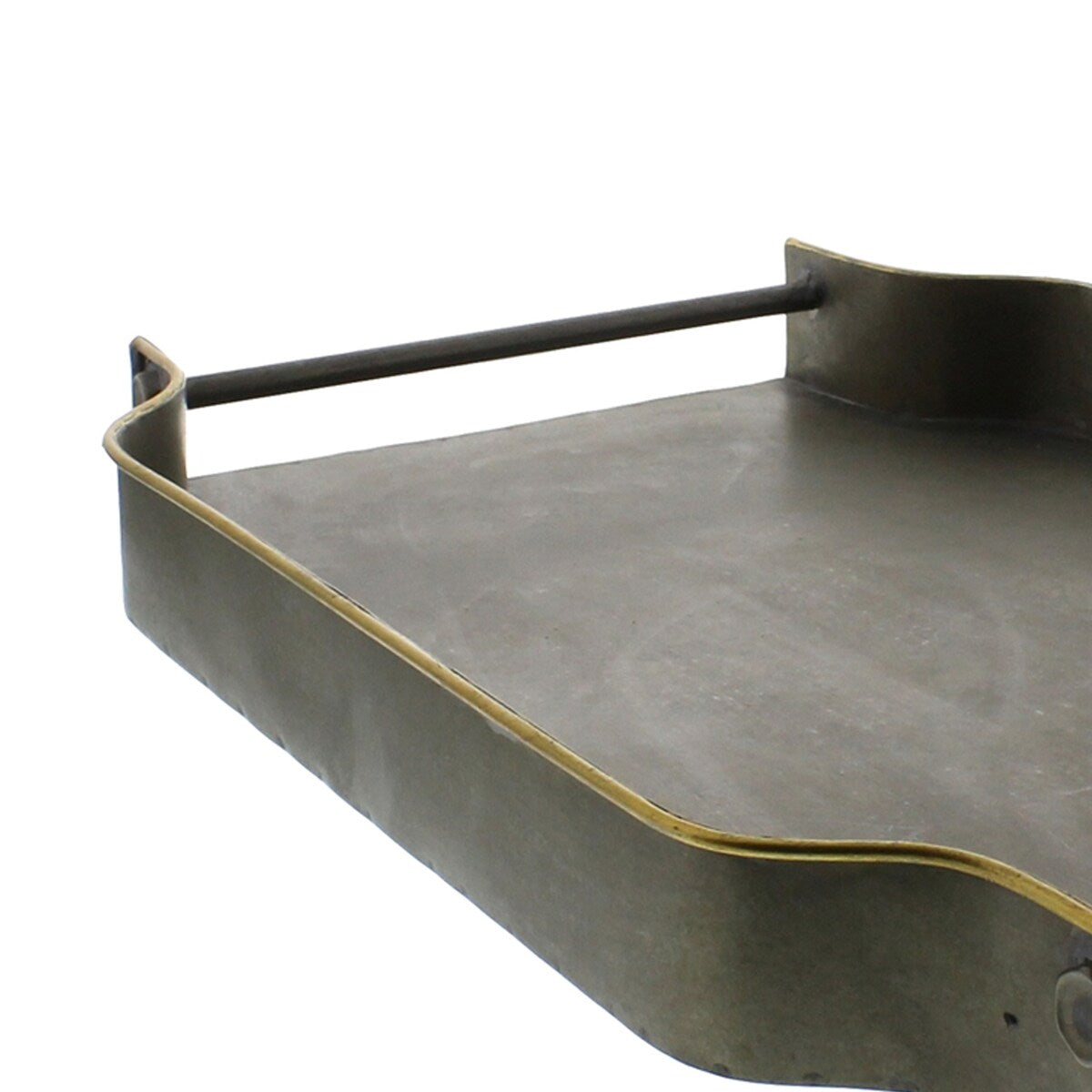 Rectangular Metal Tray with Scalloped Raised Edges and Gold Rim, Brass