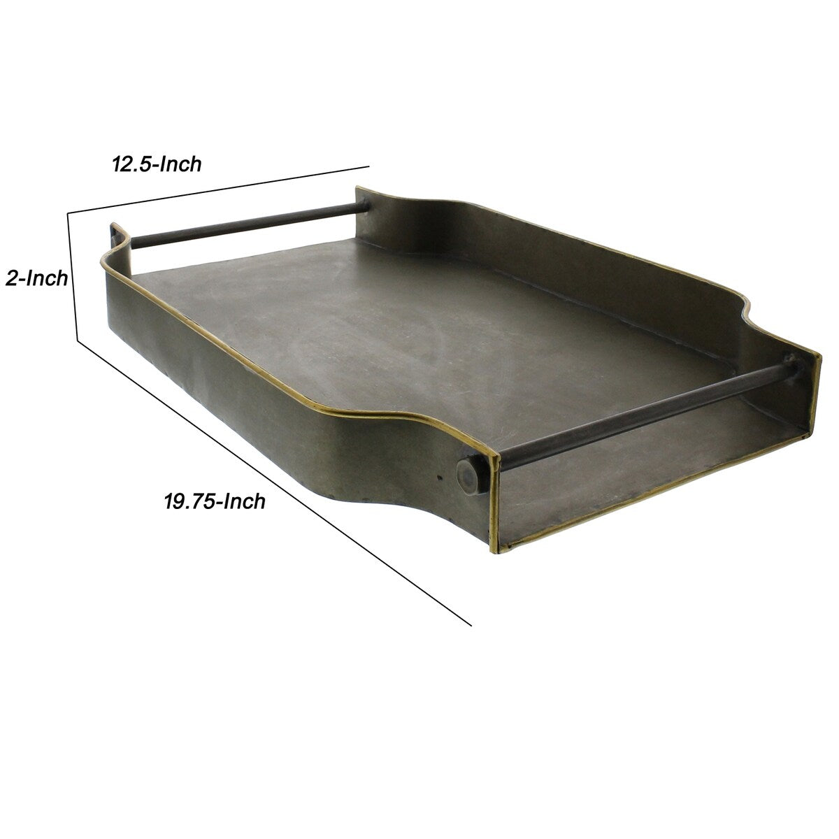 Rectangular Metal Tray with Scalloped Raised Edges and Gold Rim, Brass