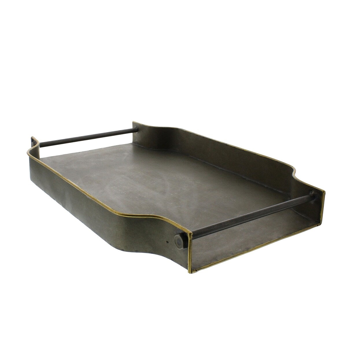 Rectangular Metal Tray with Scalloped Raised Edges and Gold Rim, Brass