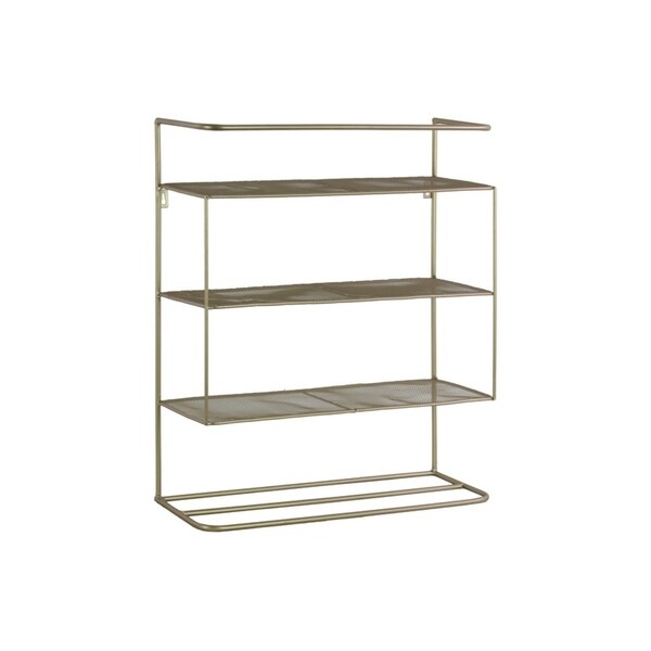 Rectangular Metal Wall Organizer With 3 Shelves, Champagne Silver