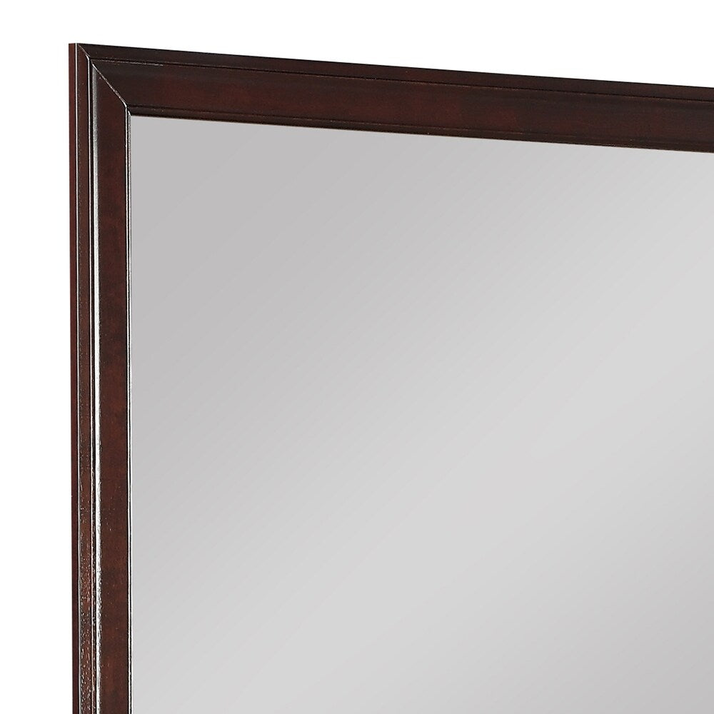 Rectangular Molded Wooden Frame Dresser Top Mirror, Cherry Brown and Silver