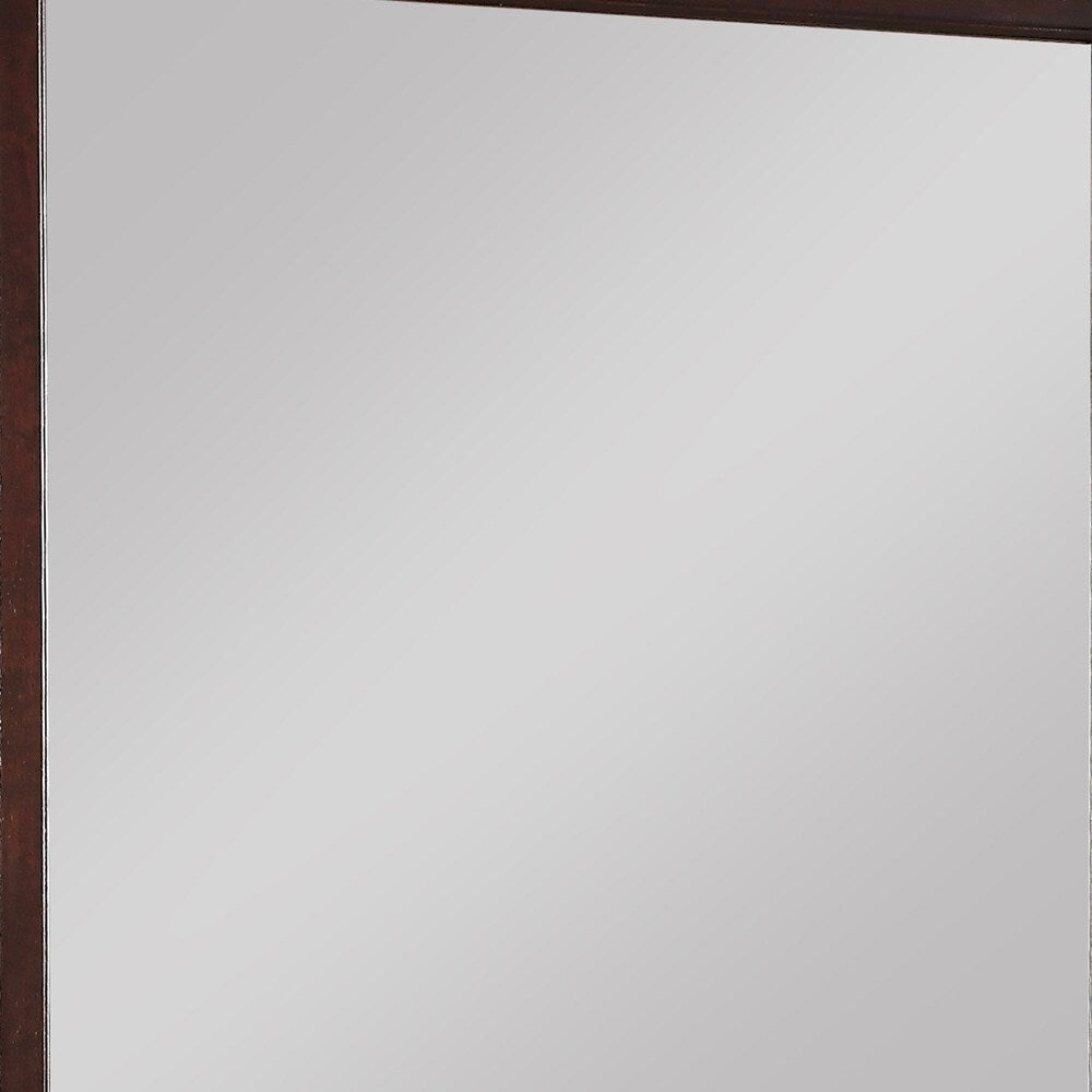 Rectangular Molded Wooden Frame Dresser Top Mirror, Cherry Brown and Silver