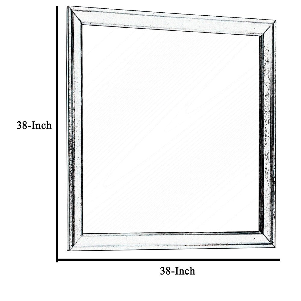 Rectangular Molded Wooden Frame Dresser Top Mirror, Cherry Brown and Silver