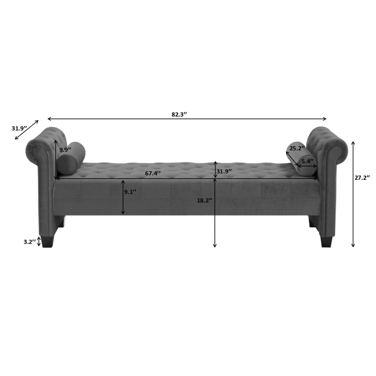 Rectangular Queen Benches Bedside Sofa with Armrests