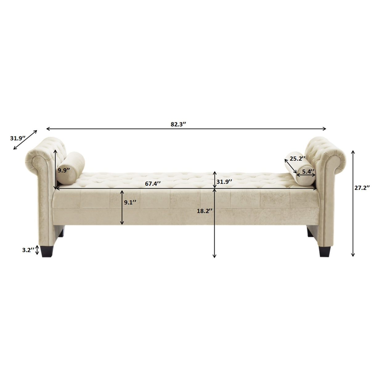 Rectangular Queen Benches Bedside Sofa with Armrests