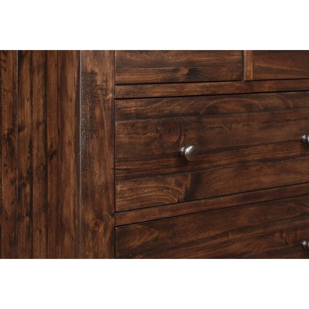 Rectangular Seven Drawer Wooden Dresser with Metal Pull Knobs and Tapered Feet, Antique Brown