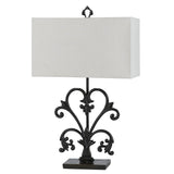 Rectangular Shade Table Lamp with Scrolled Metal Base, Off White and Black