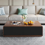 Rectangular TV Stand, Wood Veneer Media Console with 4 Drawers