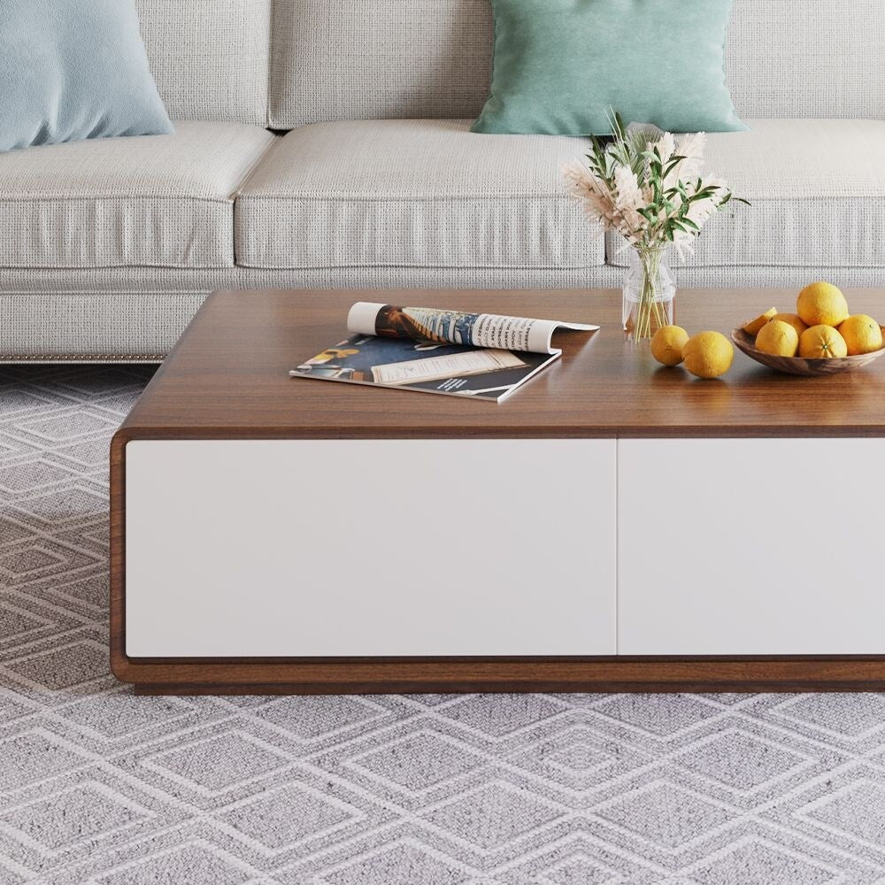 Rectangular TV Stand, Wood Veneer Media Console with 4 Drawers