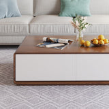 Rectangular TV Stand, Wood Veneer Media Console with 4 Drawers