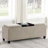 Rectangular Upholstered Storage Bench With Tray Table