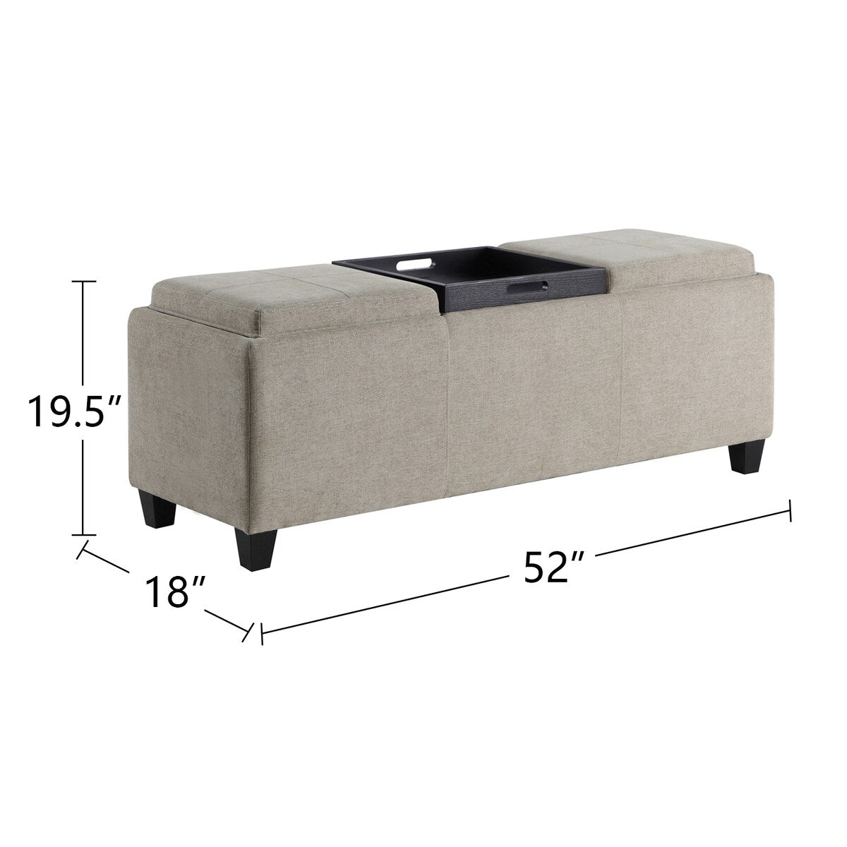 Rectangular Upholstered Storage Bench With Tray Table