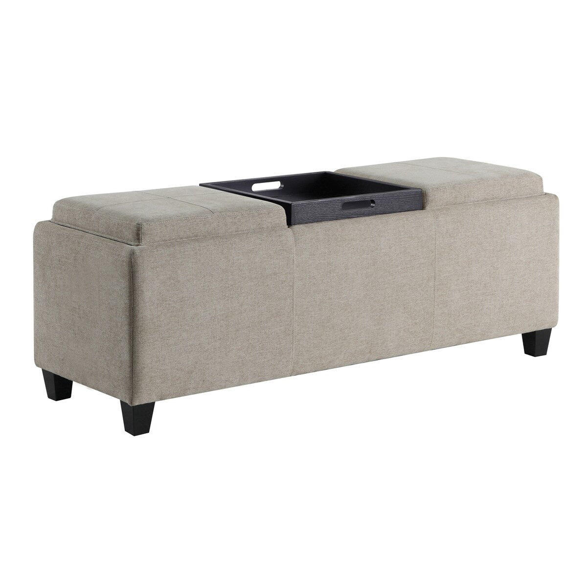 Rectangular Upholstered Storage Bench With Tray Table