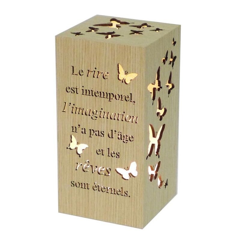 Rectangular With Butterflies And French Text Message -Rire Et Reves Night Light