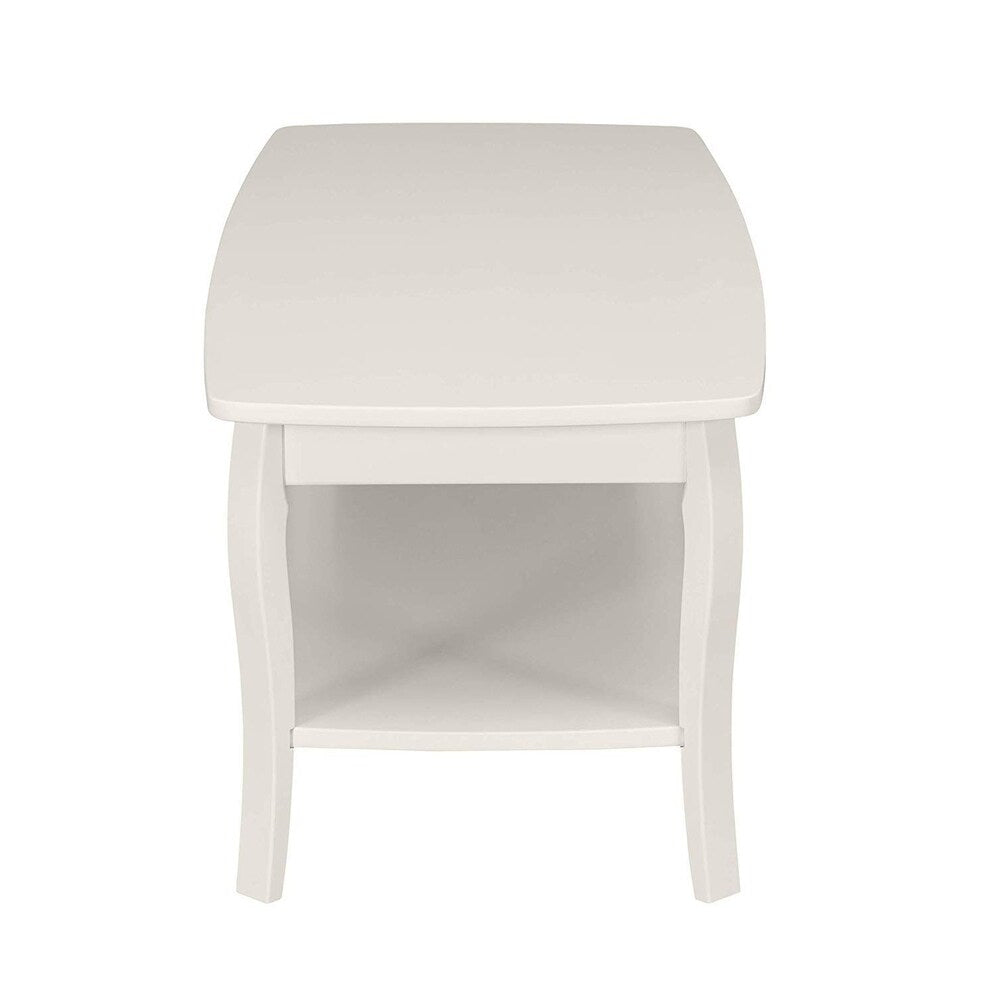 Rectangular Wooden Coffee Table with Bottom Shelf and Sabre Legs,White