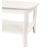Rectangular Wooden Coffee Table with Bottom Shelf and Sabre Legs,White