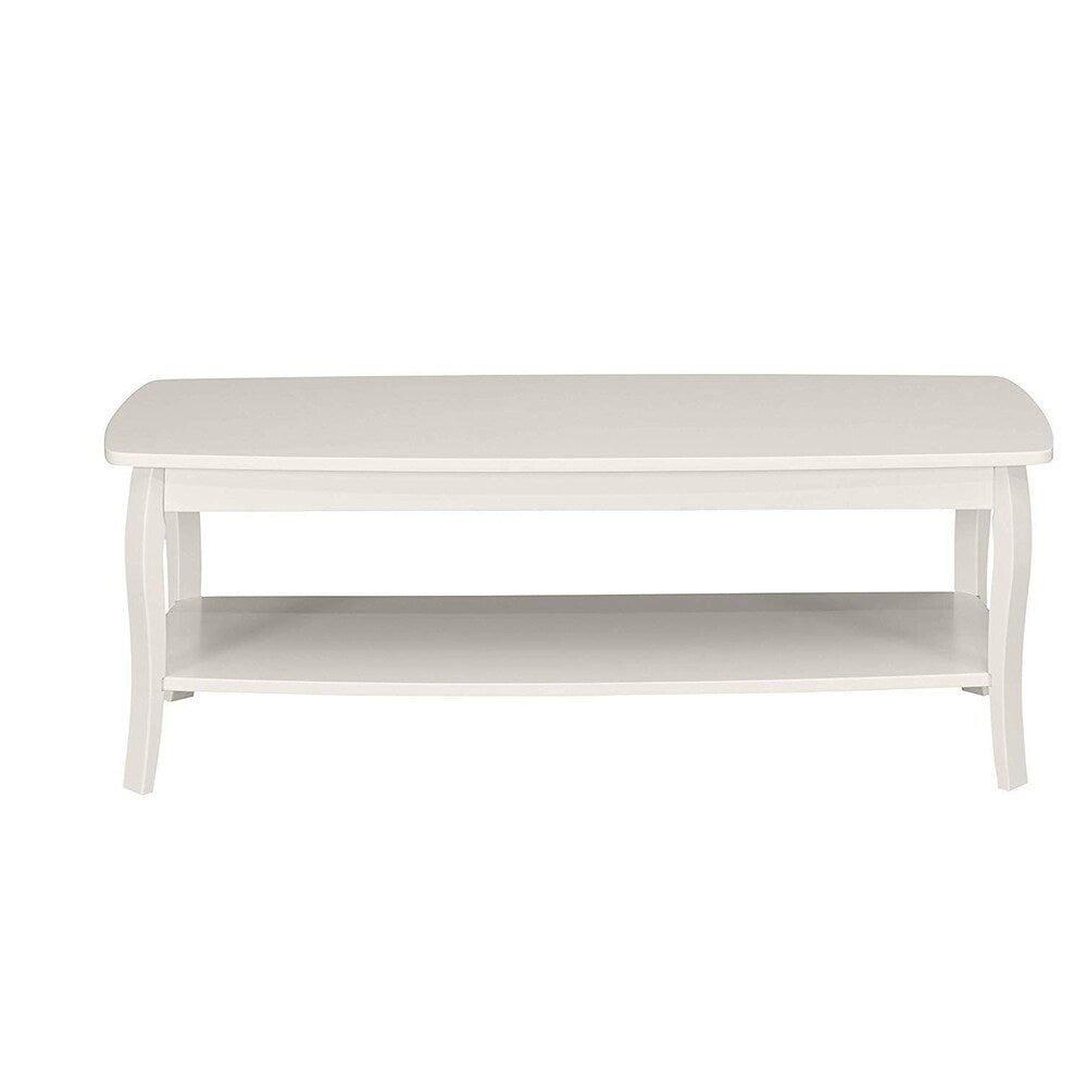 Rectangular Wooden Coffee Table with Bottom Shelf and Sabre Legs,White
