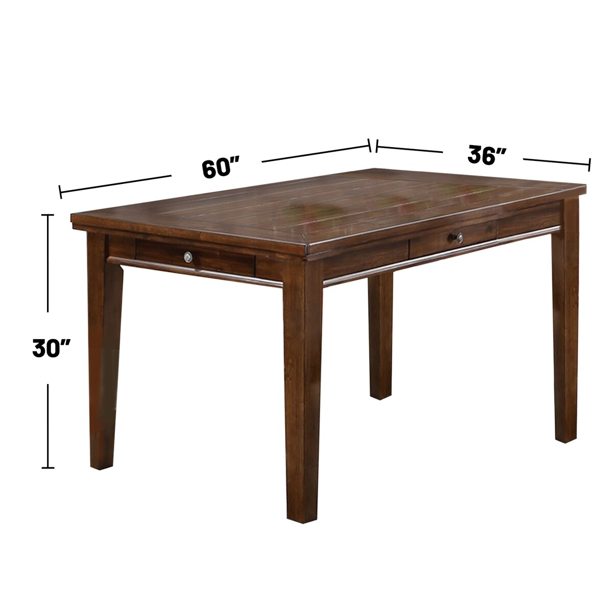 Rectangular Wooden Dining Table with 4 Small Drawers in Walnut