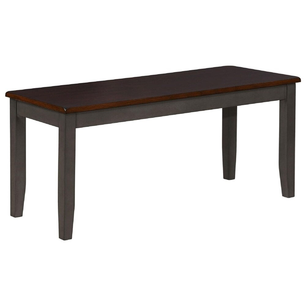 Rectangular Wooden Frame Bench with Chamfered Legs, Brown and Black