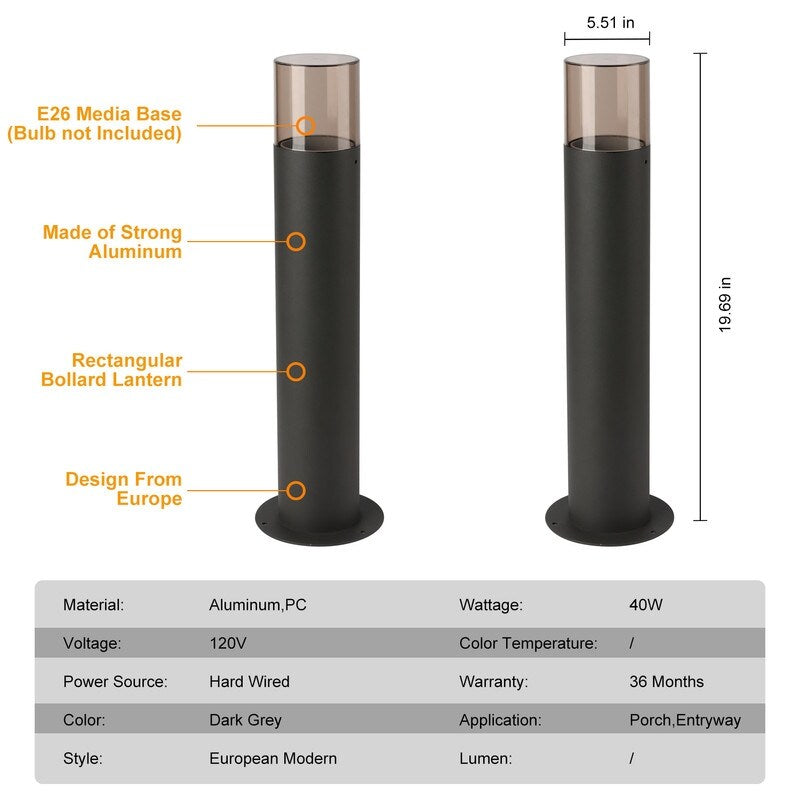 20-Inch Single-Bulb Bollard Ground Lantern(Two types of Color) - N/A